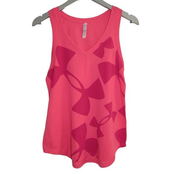 Under Armour UA Pink All Over Logo V-Neck HeatTank Top S - Picture 1 of 4